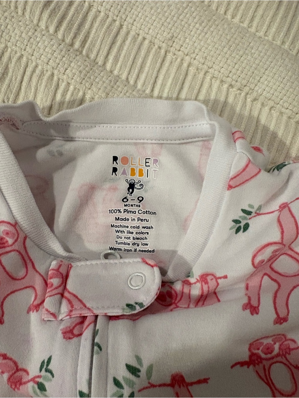 Roller Rabbit Pink Sloth Footed One-Piece - Picture 2 of 2
